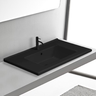 Bathroom Sink Black Drop In Bathroom Sink With Counter Space, Ceramic, Rectangular CeraStyle 067507-U/D